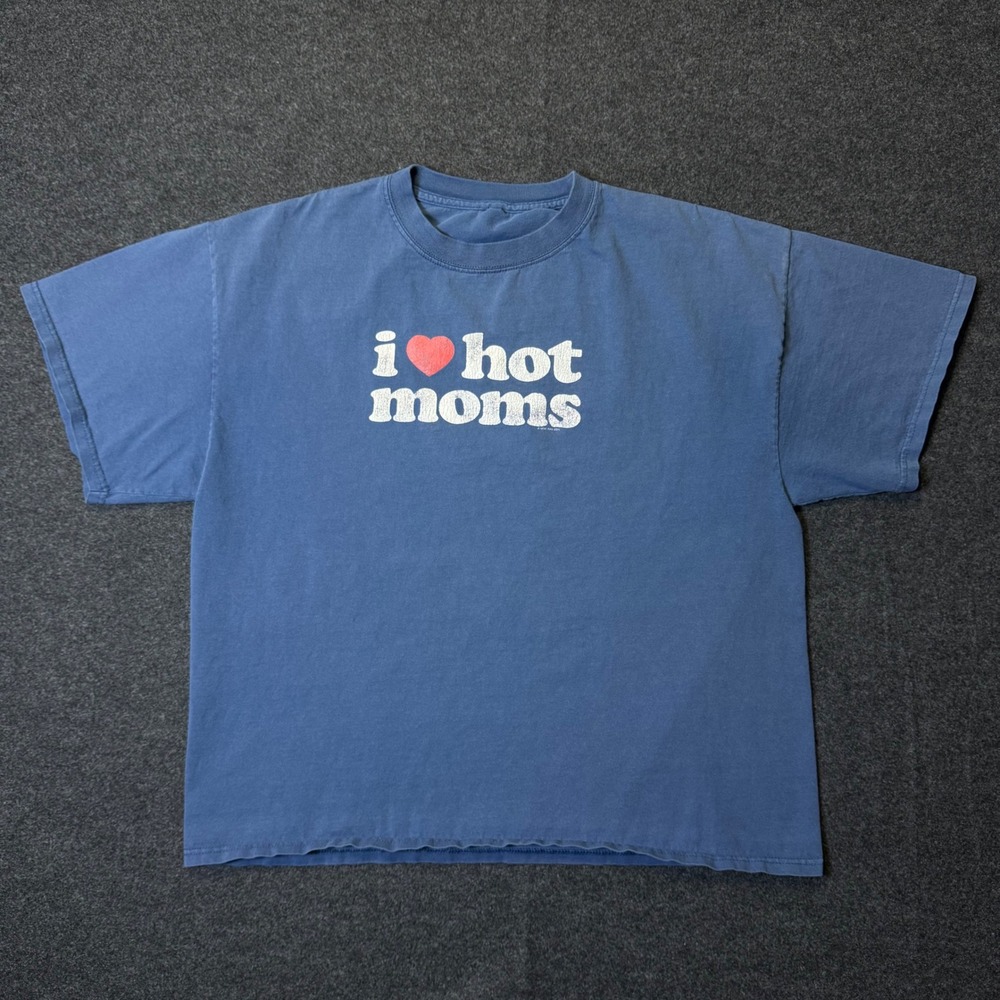 Vintage 90s I Heart Hot Moms Shirt Mens XL Blue Humor Y2K faded Graphic Tee